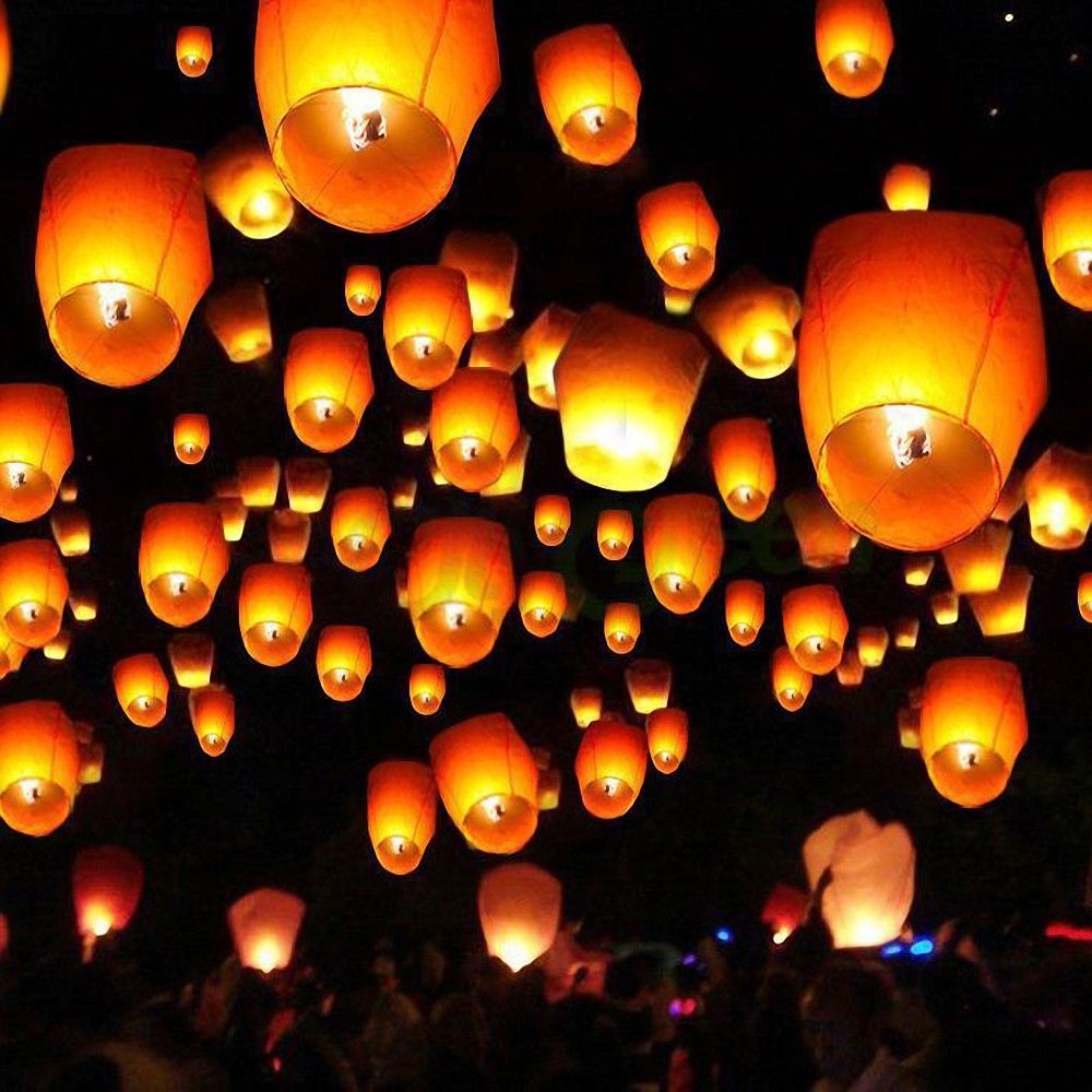 50 100 Sky Lanterns Chinese Paper Candle Lamp Fly For Wish Party